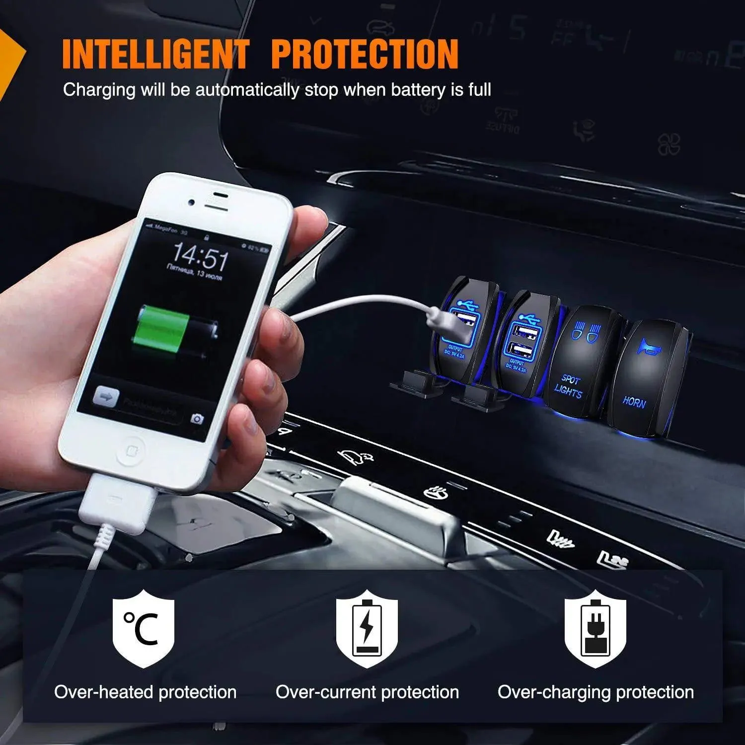 5V 4.2A Rocker Switch Style Dual USB Charger