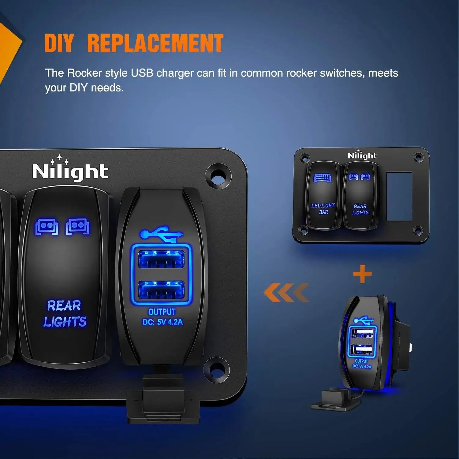 5V 4.2A Rocker Switch Style Dual USB Charger