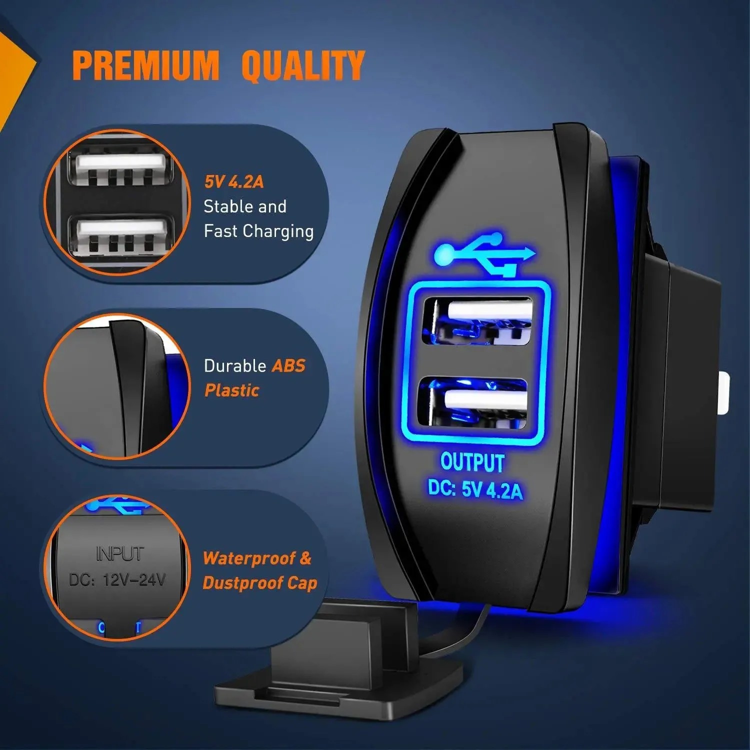 5V 4.2A Rocker Switch Style Dual USB Charger