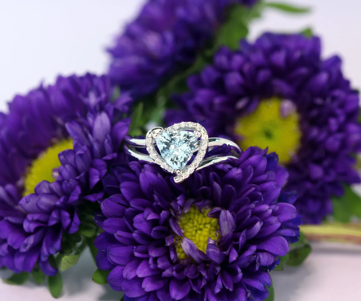 Aquamarine Swirl Halo Custom Diamond Ring