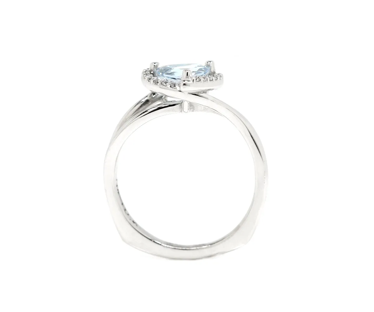 Aquamarine Swirl Halo Custom Diamond Ring