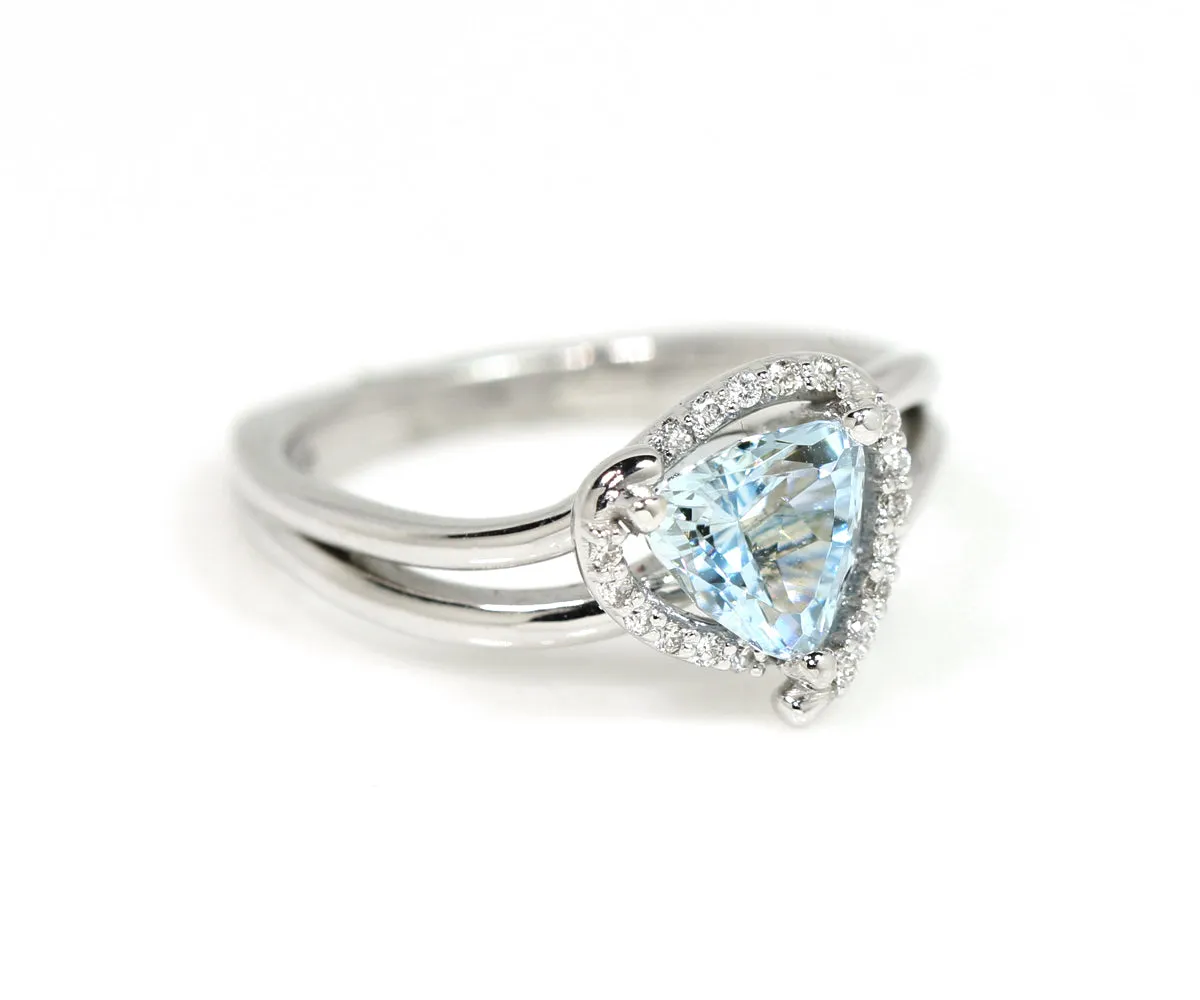 Aquamarine Swirl Halo Custom Diamond Ring