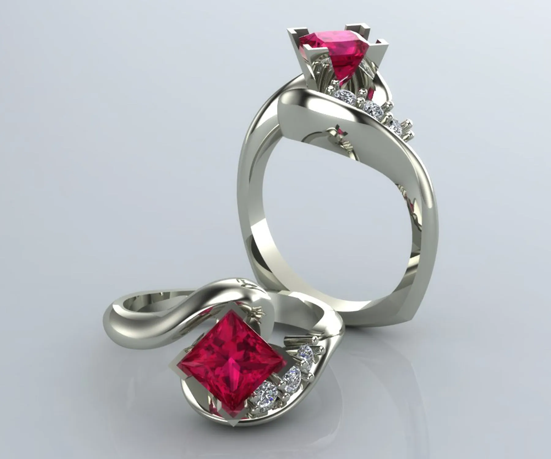 Asymmetrical Twist Pink Spinel Diamond Engagement Ring