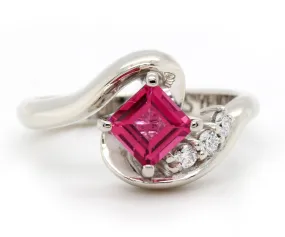 Asymmetrical Twist Pink Spinel Diamond Engagement Ring