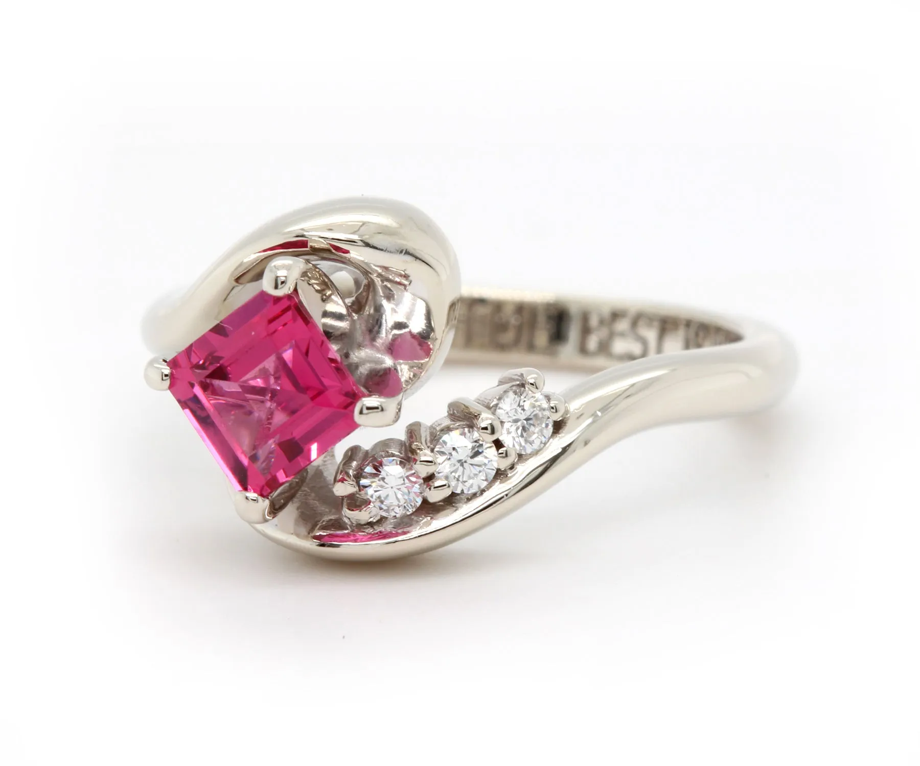 Asymmetrical Twist Pink Spinel Diamond Engagement Ring