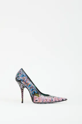 Black & Multicolour Graffiti Pointed Toe Pump