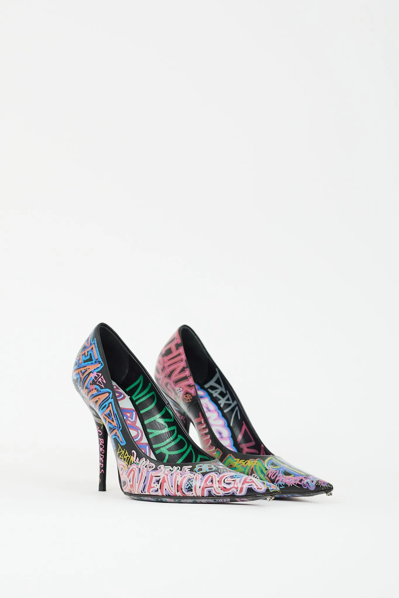 Black & Multicolour Graffiti Pointed Toe Pump