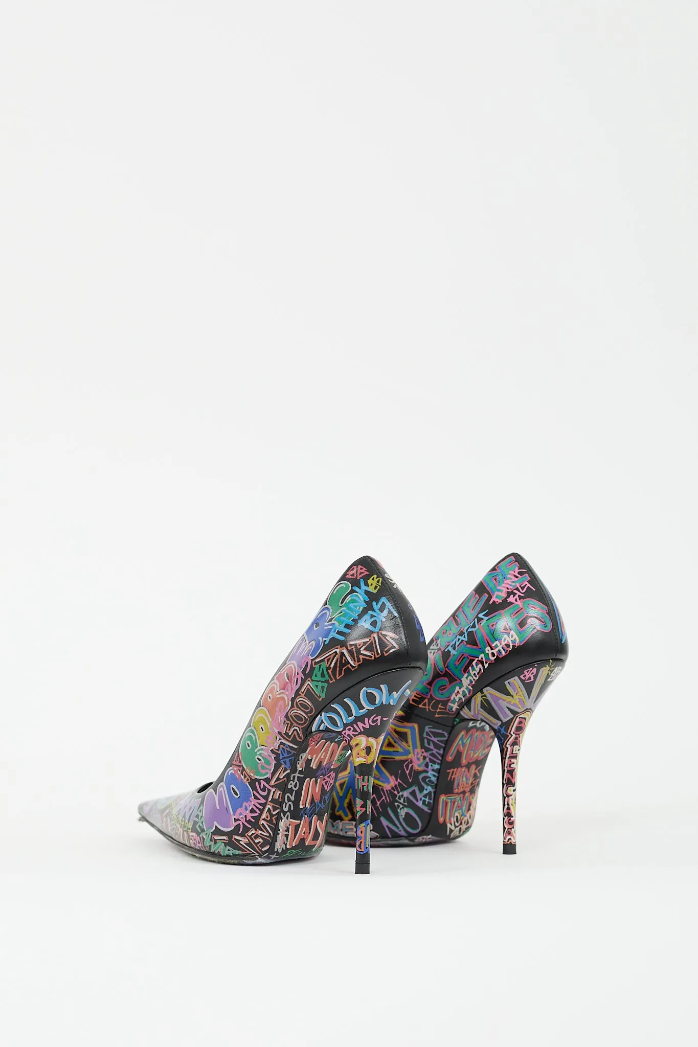 Black & Multicolour Graffiti Pointed Toe Pump