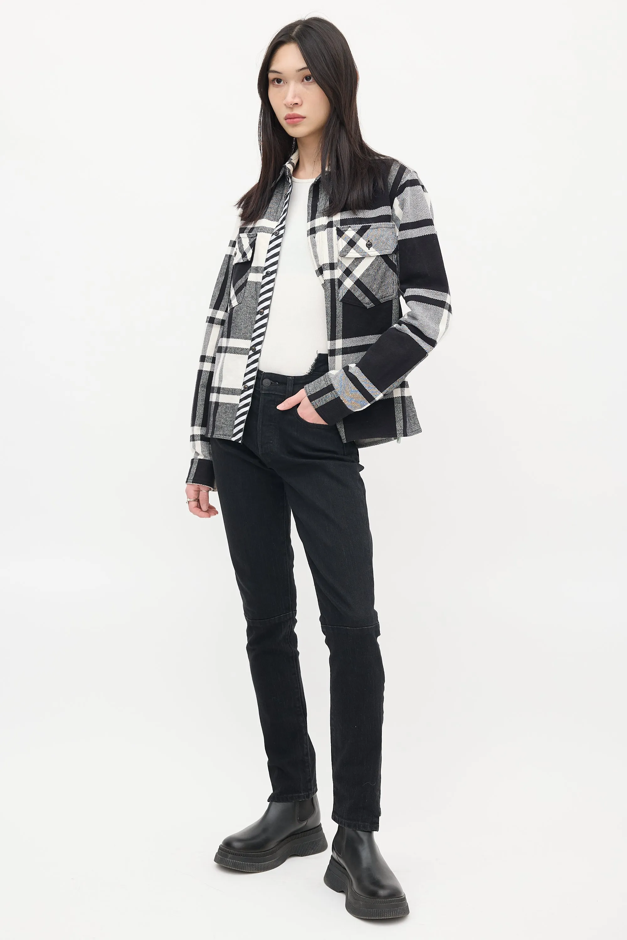Black & White Cotton Plaid Graffiti Logo Shirt