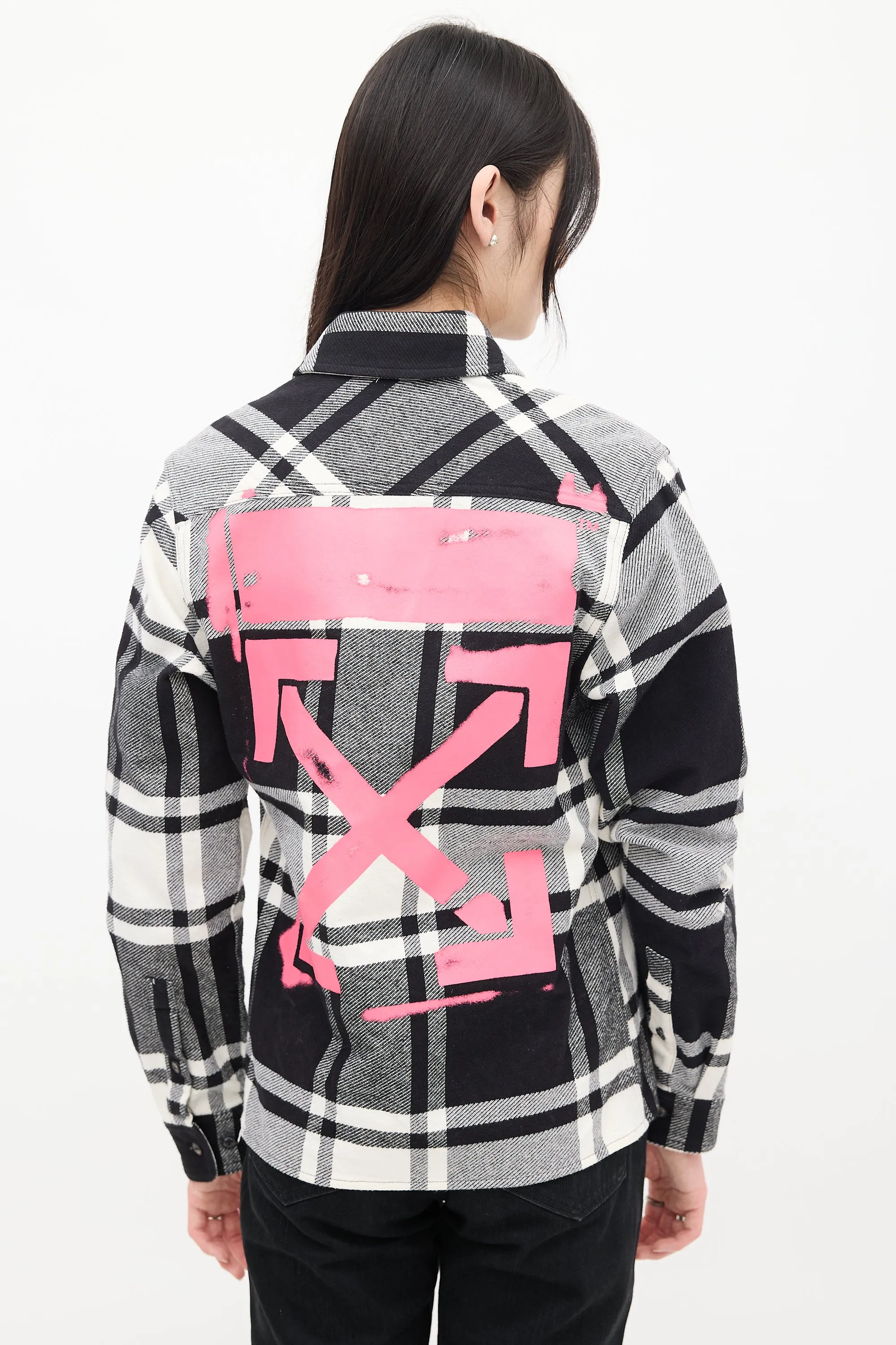 Black & White Cotton Plaid Graffiti Logo Shirt