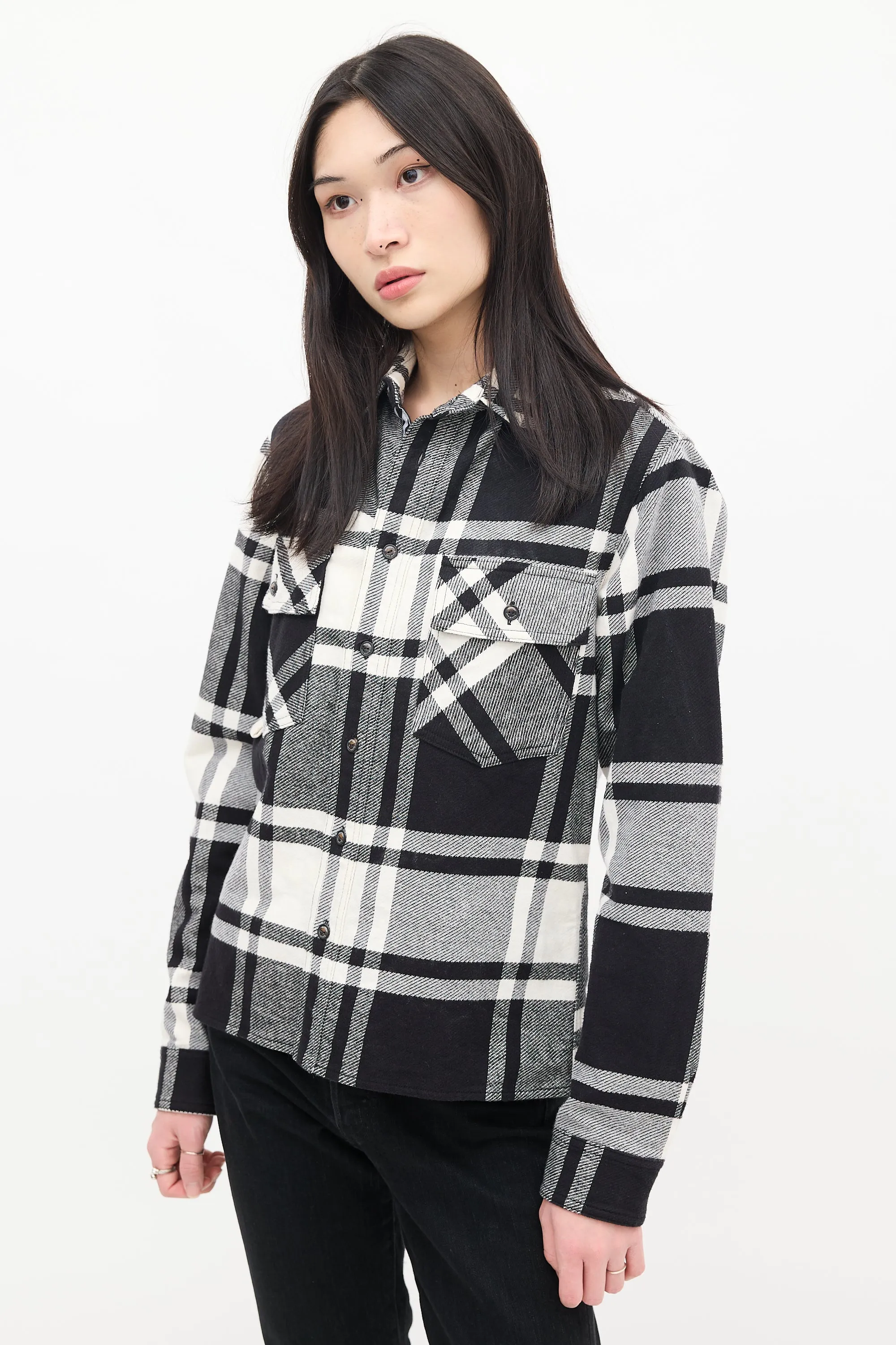 Black & White Cotton Plaid Graffiti Logo Shirt
