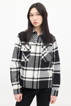 Black & White Cotton Plaid Graffiti Logo Shirt