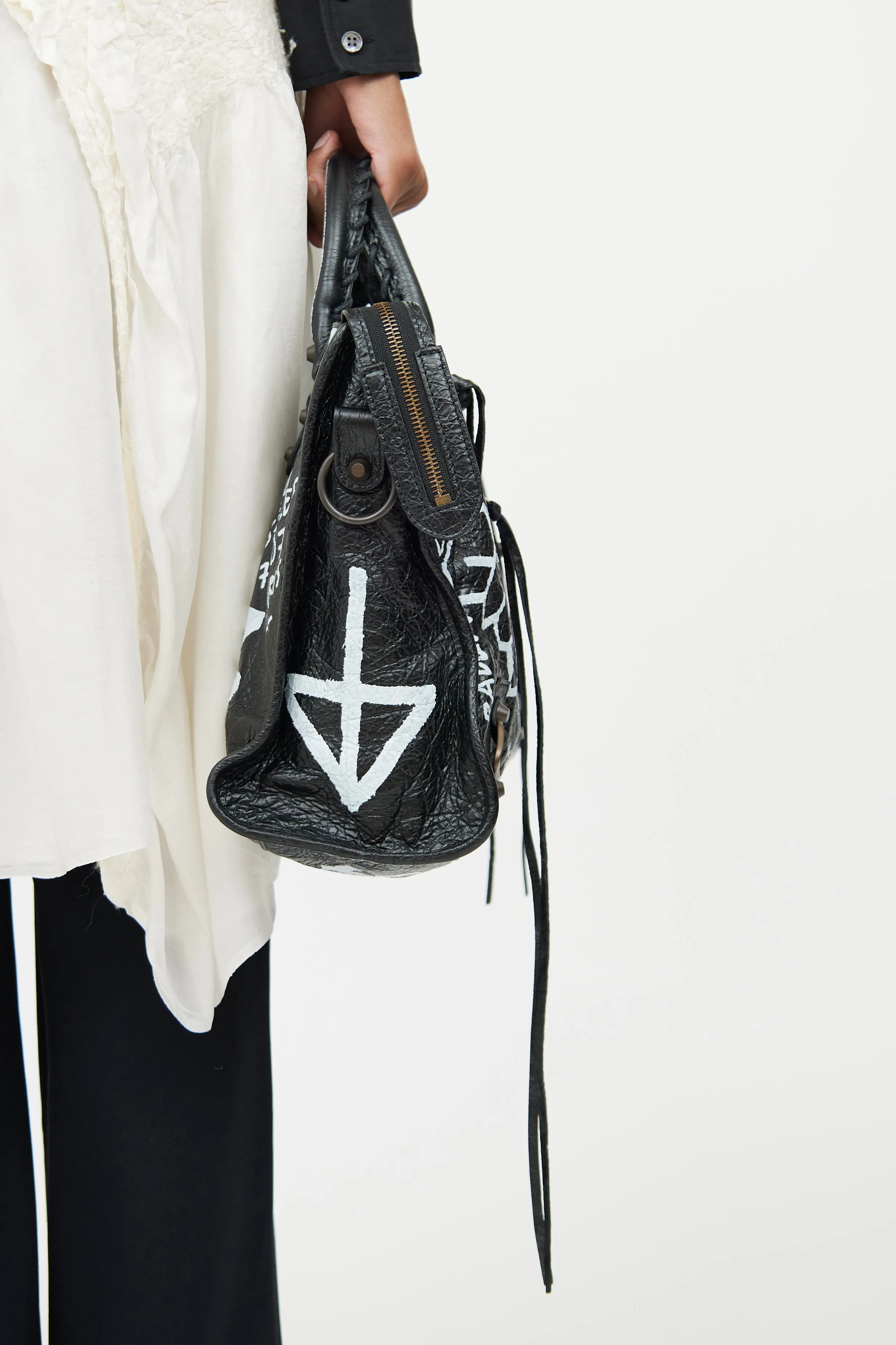 Black & White Leather City Graffiti Bag
