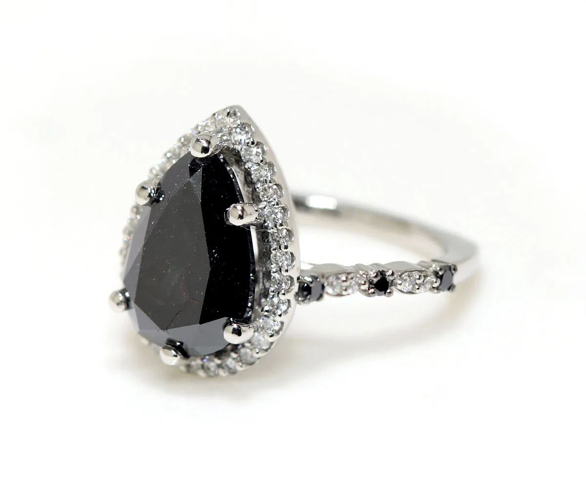Black and White Diamond Halo Engagement Ring