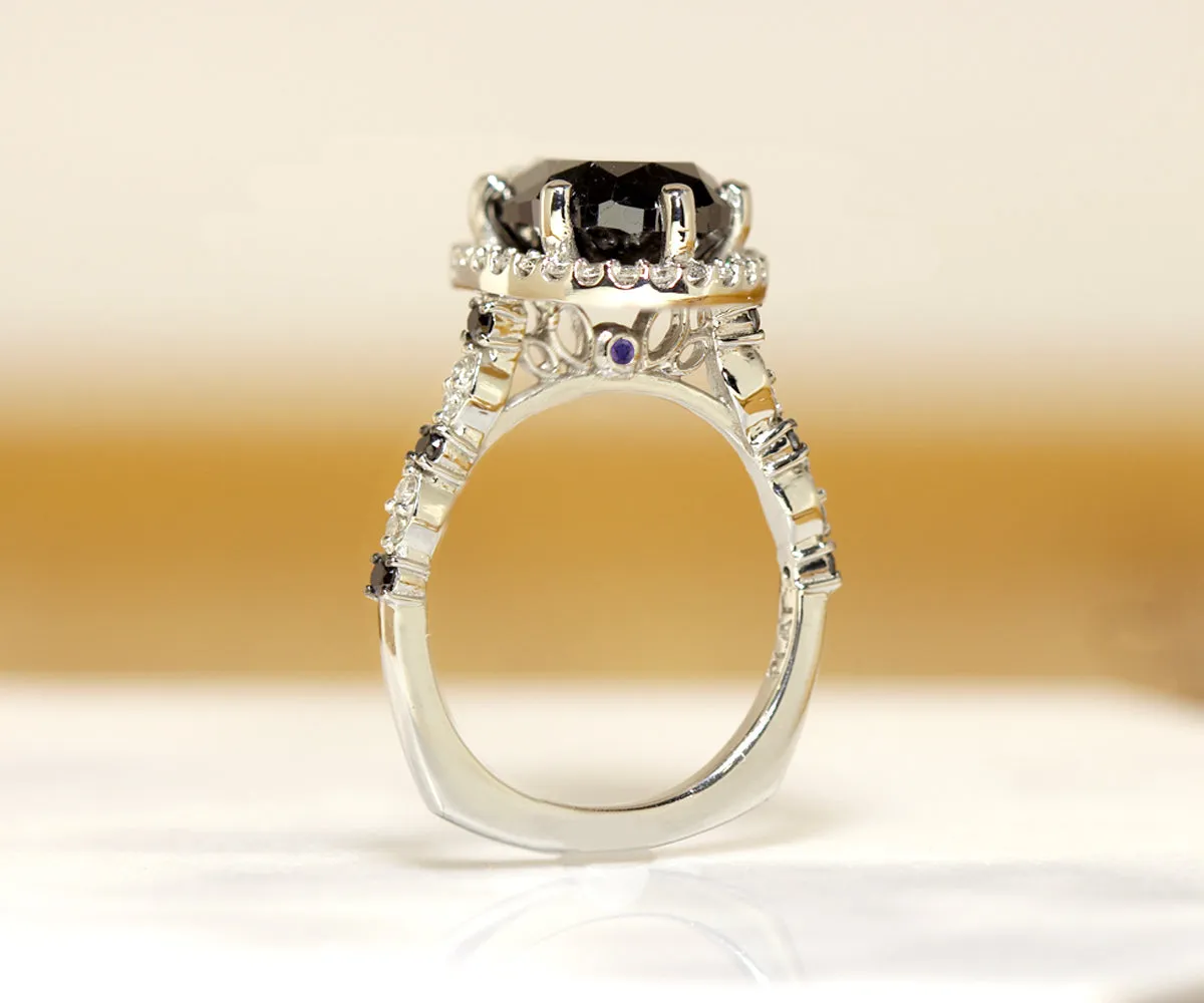 Black and White Diamond Halo Engagement Ring