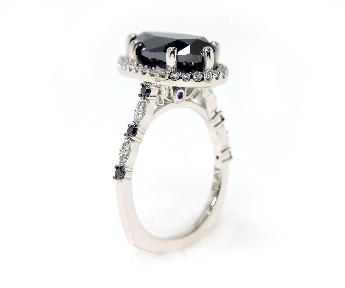 Black and White Diamond Halo Engagement Ring