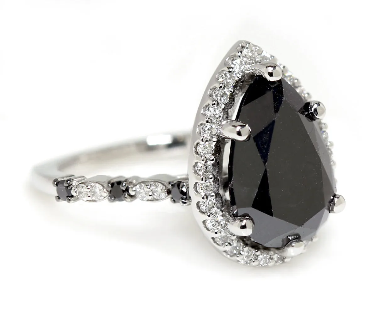 Black and White Diamond Halo Engagement Ring