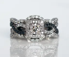 Black and White Diamond Halo Wedding Ring Set