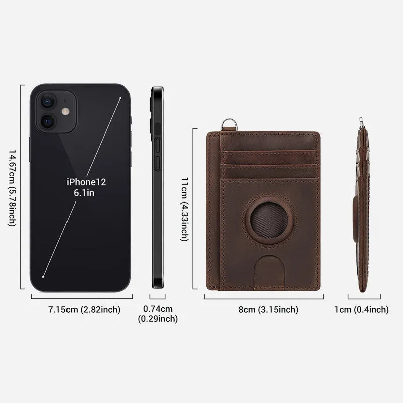 Genuine Leather Card Case RFID Airtag Tracking Protective Card Holder