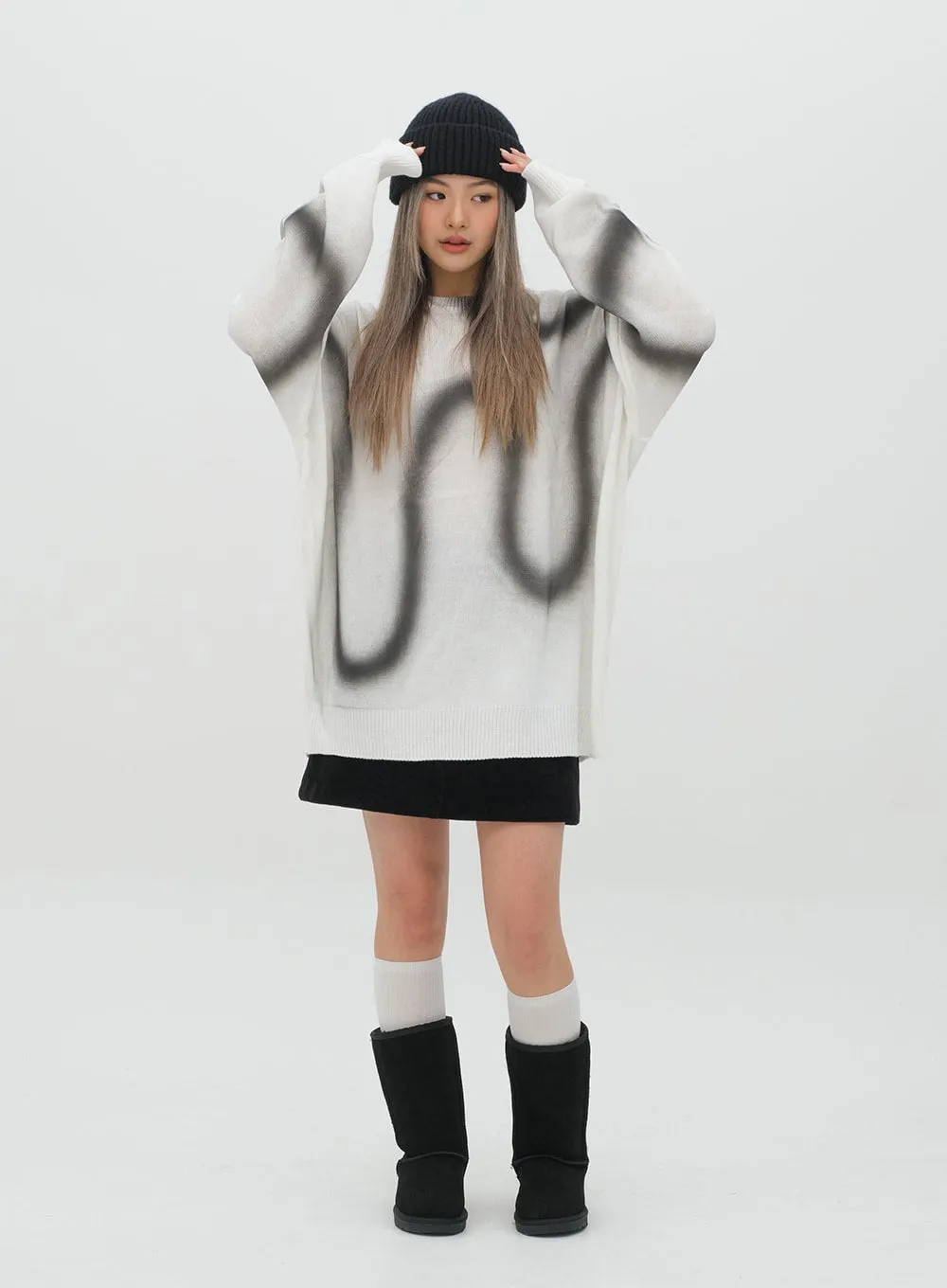 Graffiti Print Knit Pullover
