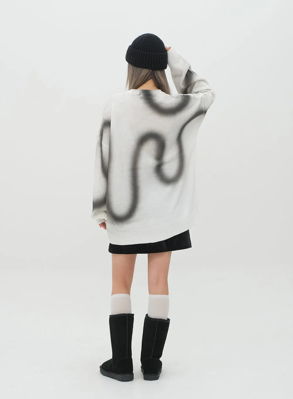 Graffiti Print Knit Pullover