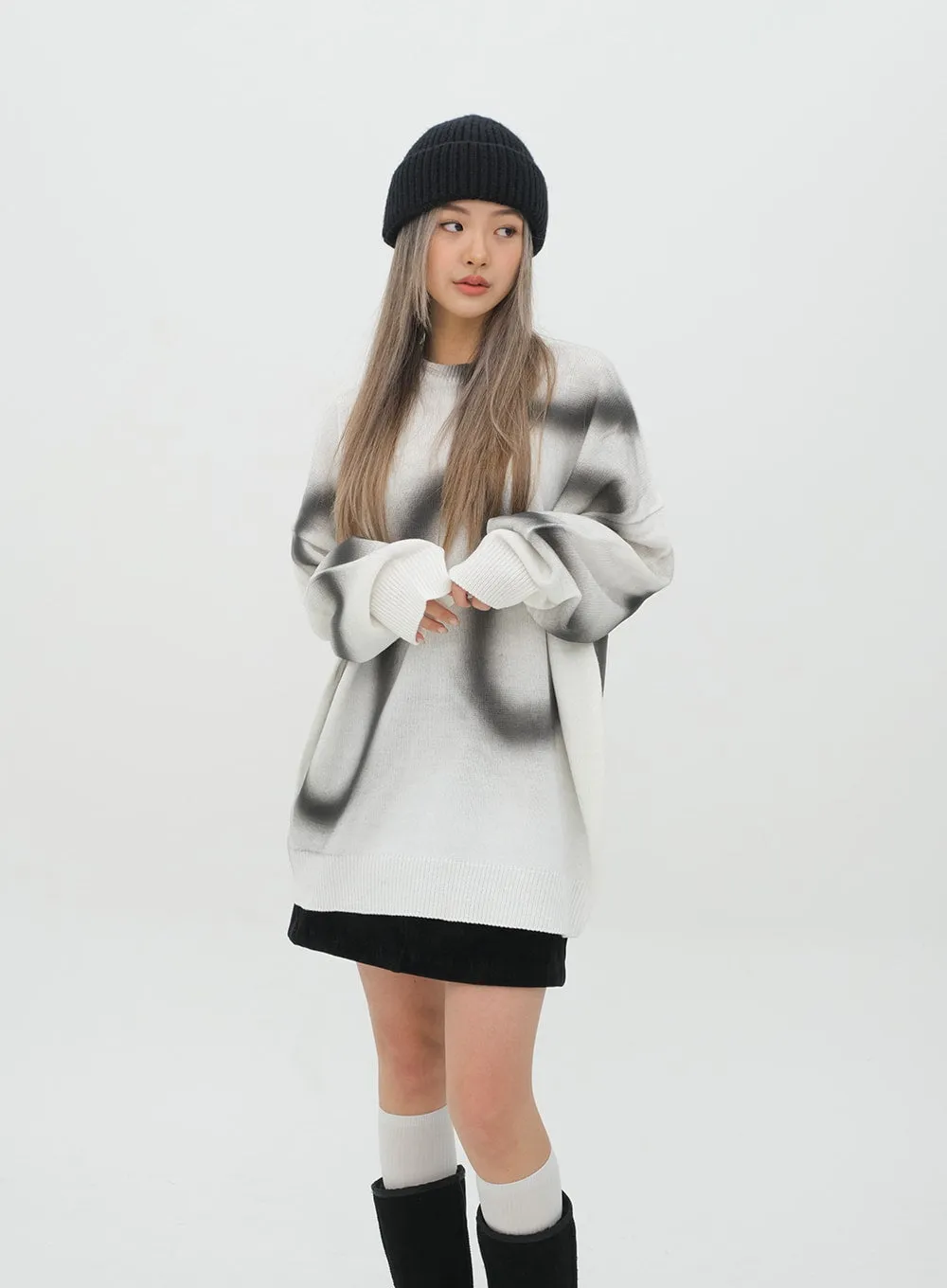 Graffiti Print Knit Pullover
