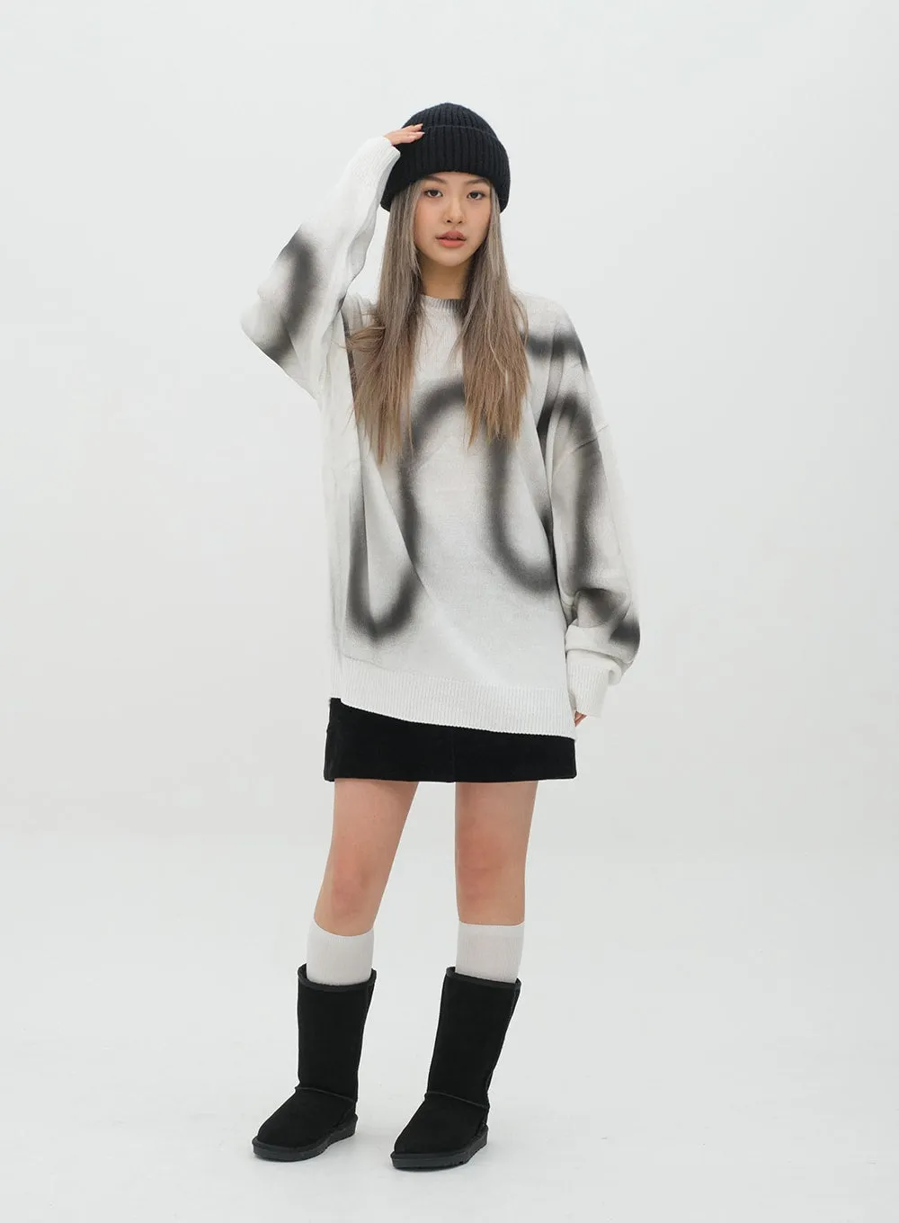 Graffiti Print Knit Pullover