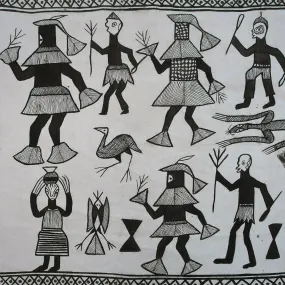 Hand Painted, Black White, Decorative African Senufo Mudcloth Cotton Textile