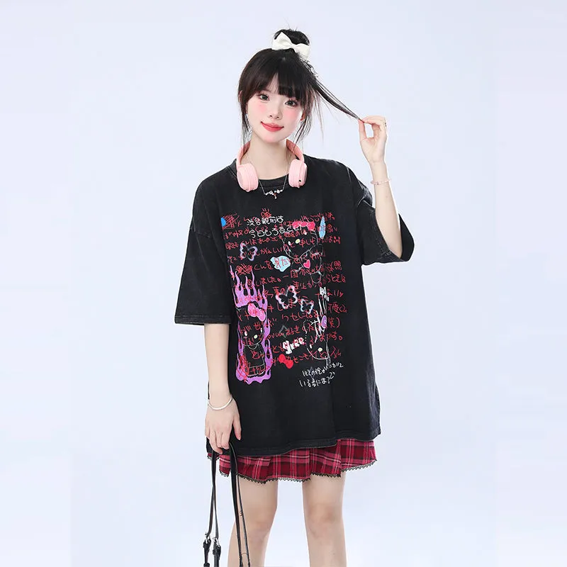 Kawaii Japanese Hello Kitty Graffiti Print T-shirt