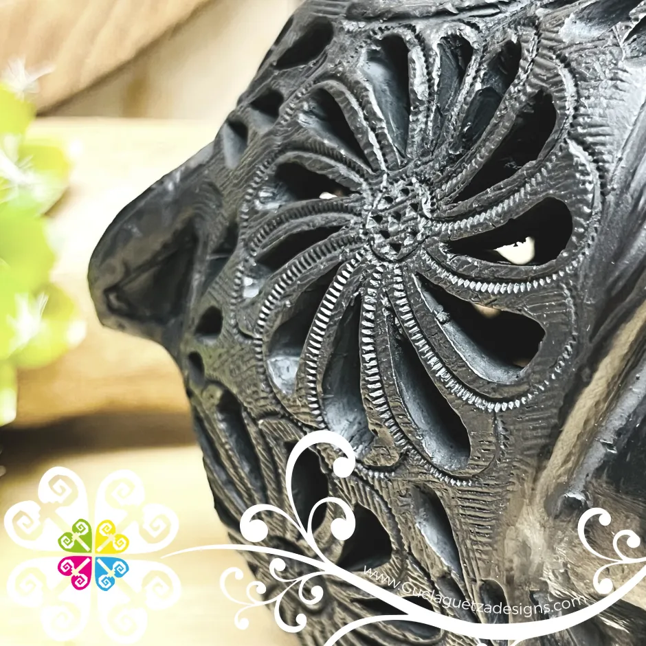 Large Jaguar Skull  - Black Clay Oaxaca