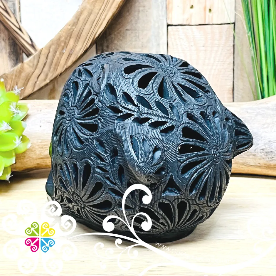 Large Jaguar Skull  - Black Clay Oaxaca