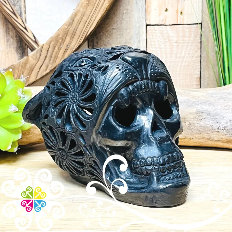 Large Jaguar Skull  - Black Clay Oaxaca