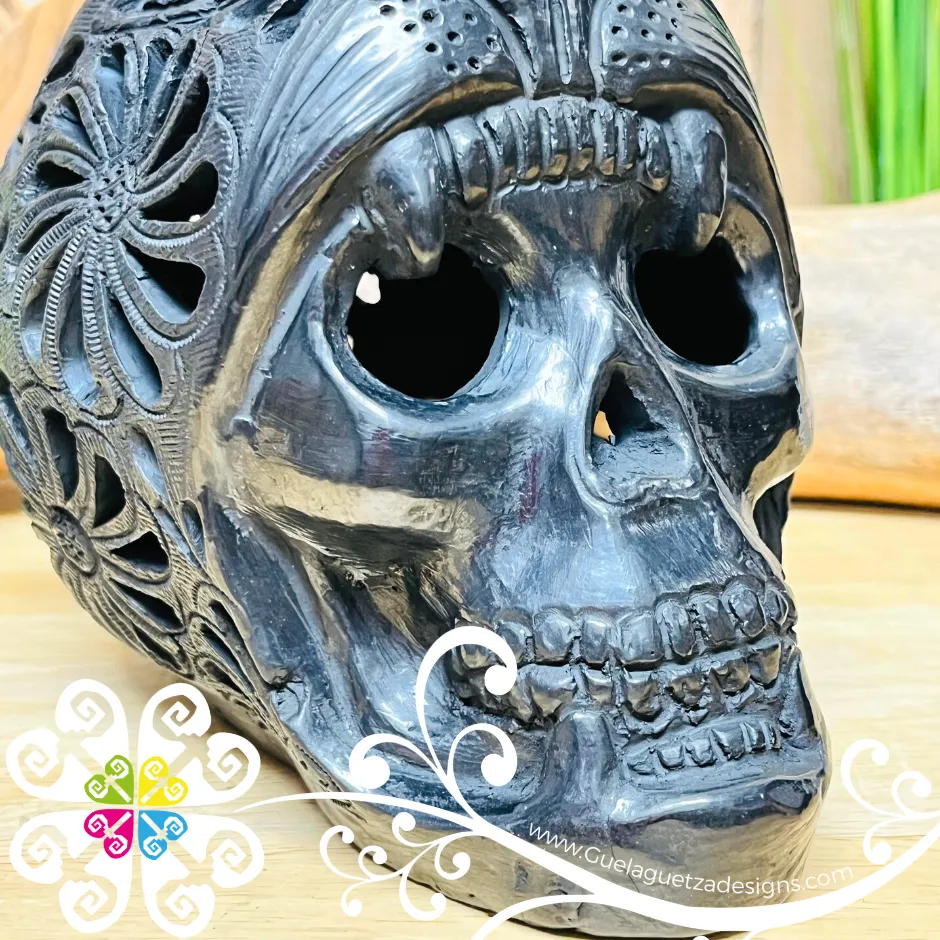 Large Jaguar Skull  - Black Clay Oaxaca