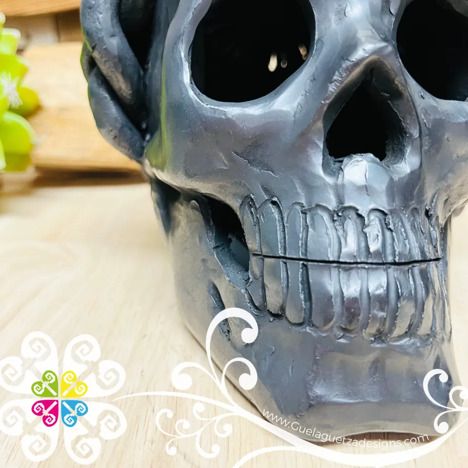 Medium Frida Skull  - Black Clay Oaxaca
