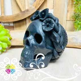 Medium Frida Skull  - Black Clay Oaxaca