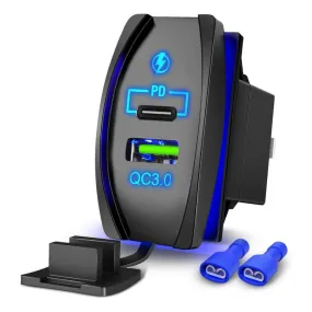 PD Type C QC 3.0 USB Fast Charge Socket Rocker Switch Style