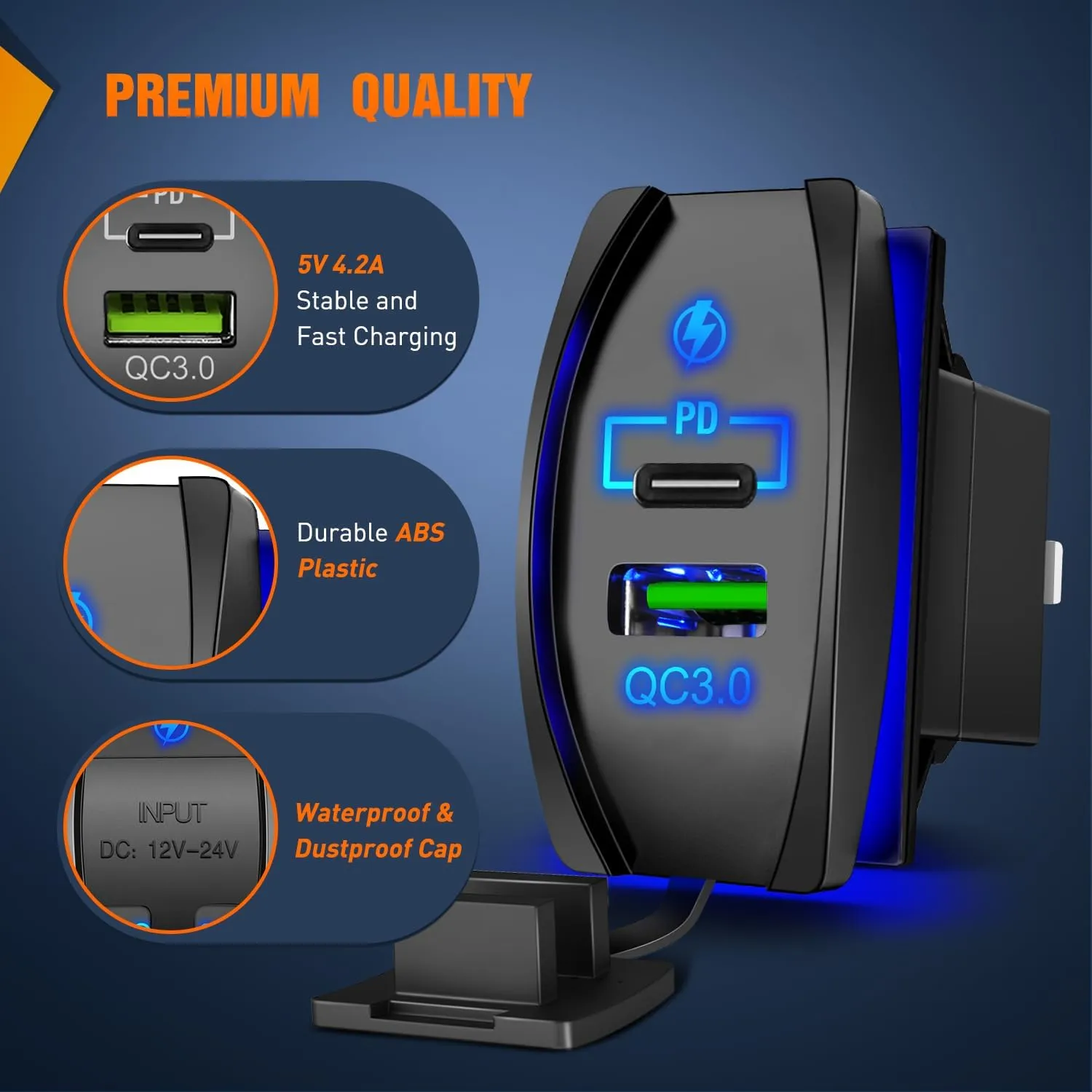 PD Type C QC 3.0 USB Fast Charge Socket Rocker Switch Style