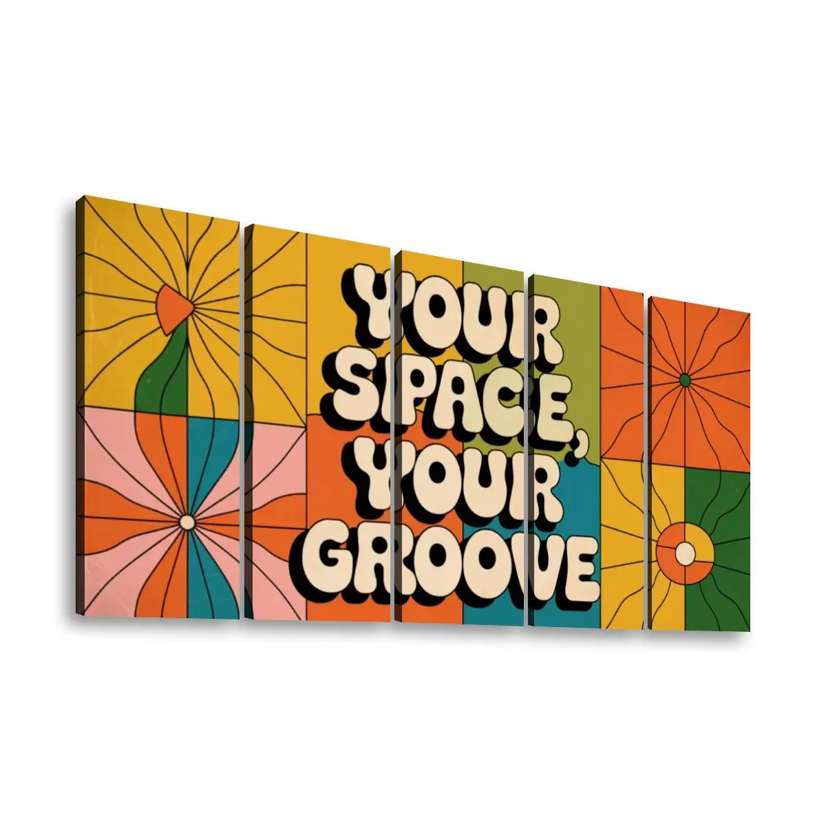 Retro Groovy Triptych Wall Art 70s Aesthetic 5-Panel Canvas Print