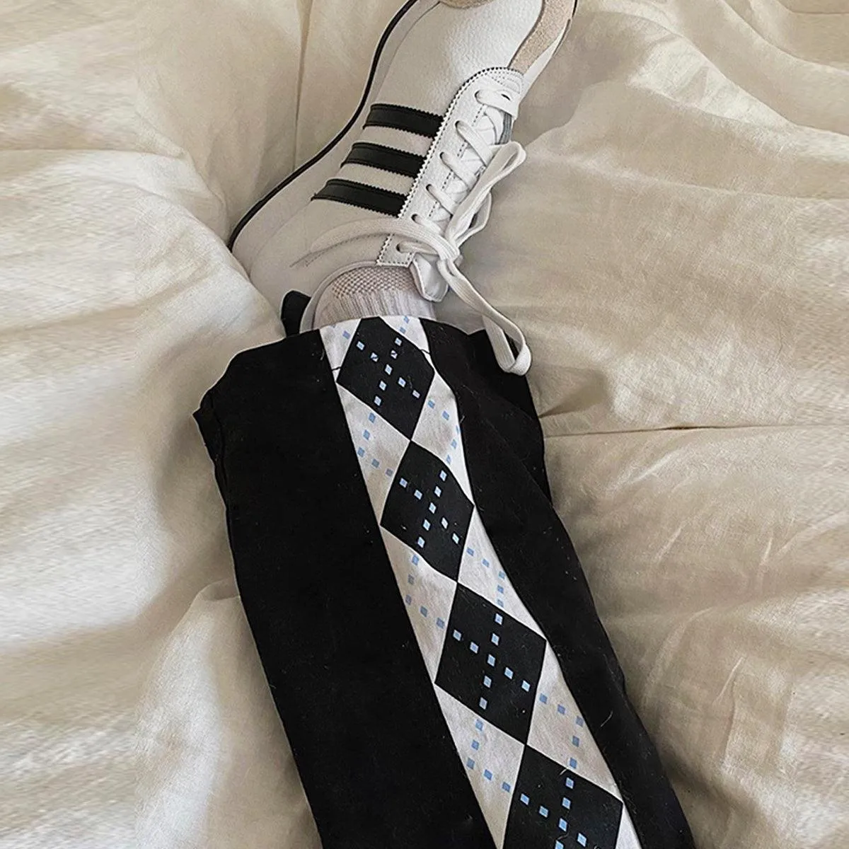 Rhombus Lined Retro Black Pants
