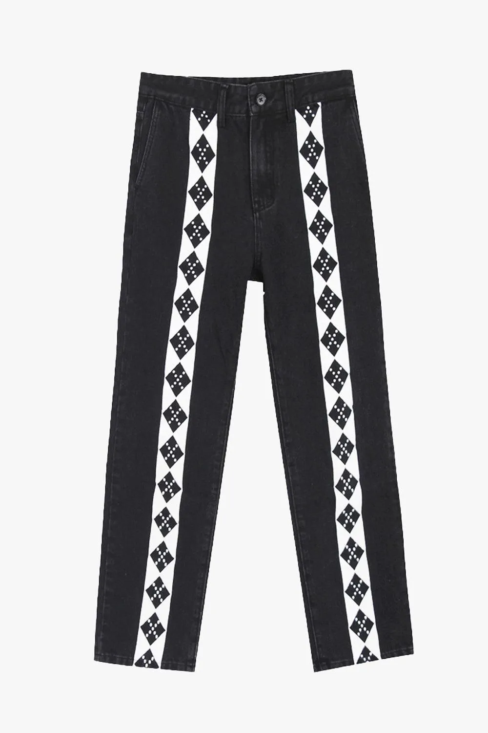Rhombus Lined Retro Black Pants