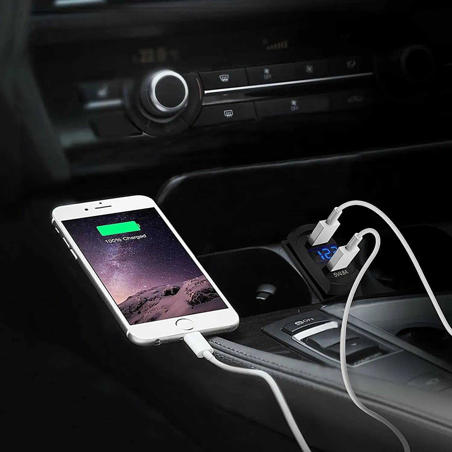 Rocker Switch Style Dual USB Charger LED Voltmeter