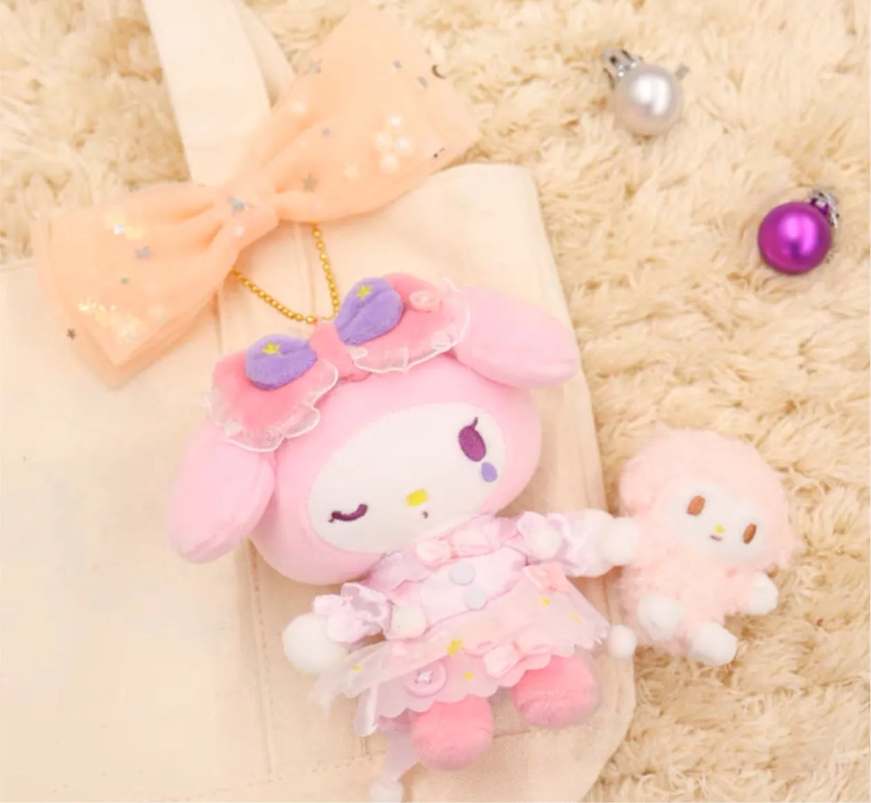 Sanrio My Melody holding My Sweet Piano Lolita Style / Kuromi Holding Baku Lolita Style Mascot  11cm Japan