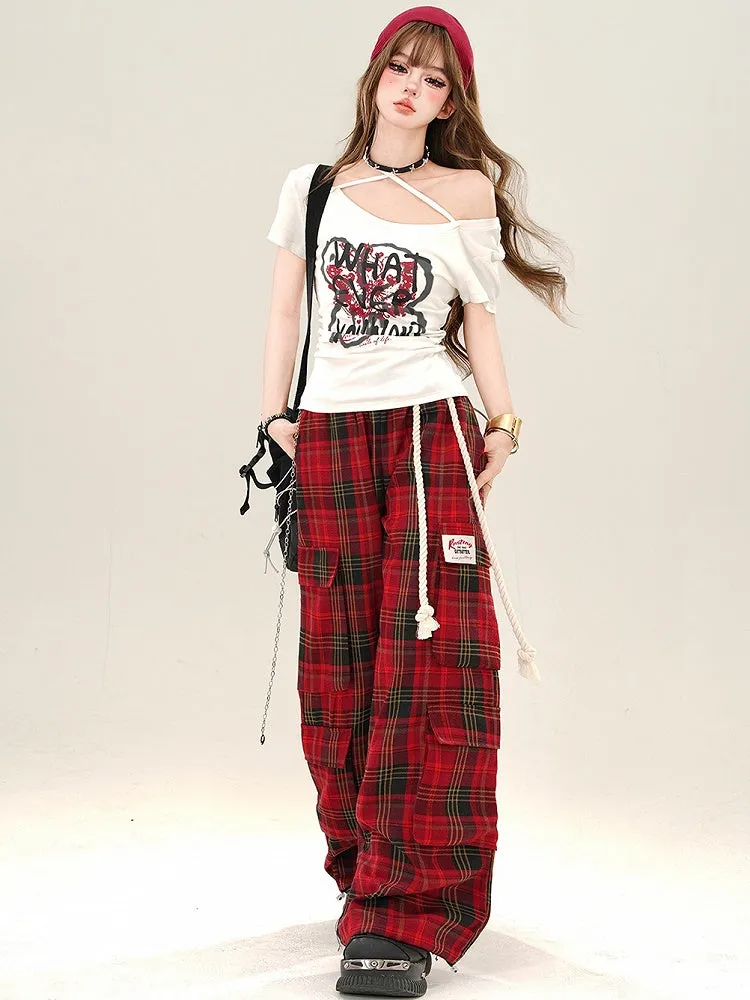 White Graffiti Letter Halter Top with Ruched Waist Detail